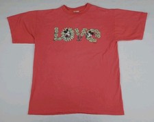 Vintage 90s Disney Mickey Minnie Mouse Love Flower Print T Shirt Cartoon USA Vtg