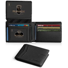RUNBOX Wallet for Men and Women Slim Rfid Leather 2 ID Window With Gift Box
