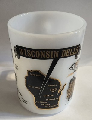 Vintage Large Milk Glass Coffee Mug Wisconsin Dells Federal Glass Co Nice Cup 