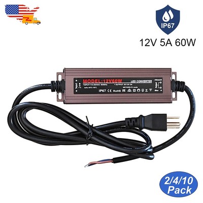 12 Volt 5A Outdoor Driver 60W Power Supply IP67 Waterproof AC 110V To DC 12V