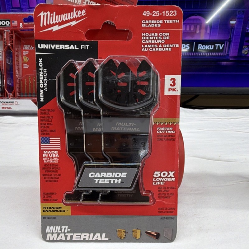 Milwaukee 49-25-1523 Carbide Teeth Oscillating Blades 3-Pack Universal Fit