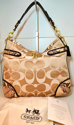 NWT Coach Colette Signature Sateen Python Hobo Shoulder Bag Beige Gold 16408 New