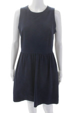 Madewell Womens Cotton Sleeveless Zippered Mini A-Line Dress Solid Blue Size M