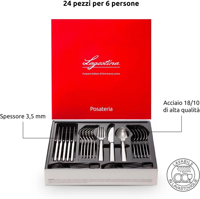 Posate LAGOSTINA Servizio 24 Pezzi Acciaio Inox 18/10 da Tavola per 6 Persone, fotografia 7 di 14