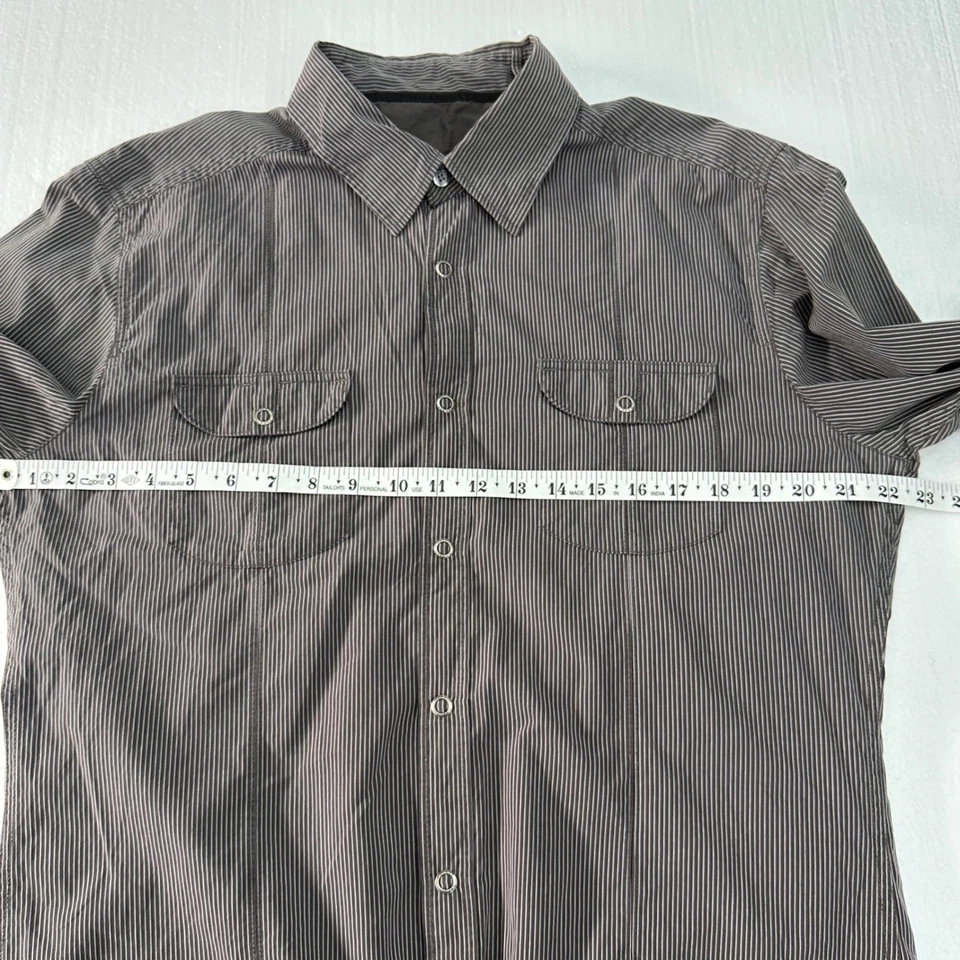 Esprit Mens Slim Fit Brown/Gray Striped Long Sleeve Snap Front Shirt Y2K - Image 4 of 4