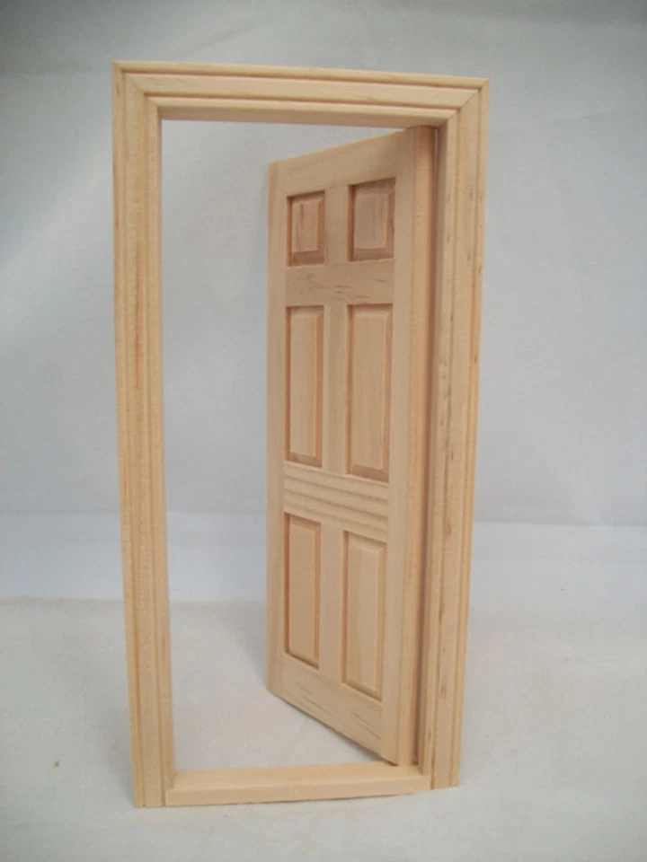 PUERTA - INTERIOR 6 PANELES casa de muñecas miniatura madera 6007 puerta de hadas escala 1/12 Foto 2 de 4
