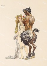 Heinrich Kley Apfel Eve paradise nude erotic faun satyr devil buck temptation