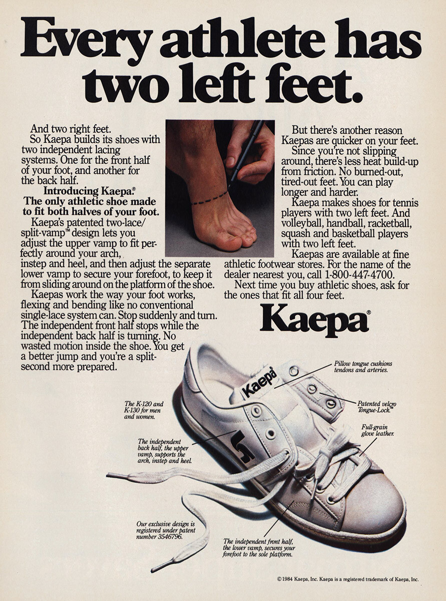 1984 Kaepa Shoes: Athlete Two Left Feet Vintage Print Ad | eBay