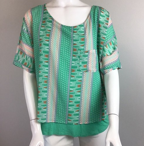 Meadow Rue by Anthropologie, Zane Spring Green Layered Top ,L