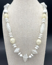 Vintage White Cream Plastic  Lucite Bead Graduated Necklace Silver Spacers 28"