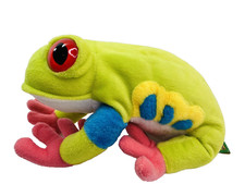 Wild Republic Green Blue Pink Tree Frog 11" Plush Big Red Eyes Weighted 2013