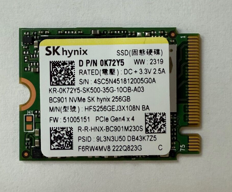 SK HYNIX 256GB SSD M.2 NVMe PCIe Gen4 x4 HFS256GEJ3X108N 51005151