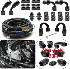 8AN Black Nylon E85 PTFE Fuel Line 20Ft w/6 18 Fittings Hose Kit AN 8 fuel line