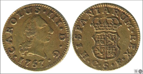 Spain Carlos III 1/2 escudo 1767 Seville Cf 1,80 Gr. Gold MBC VF+ 794