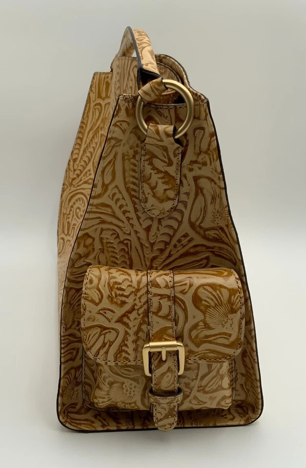 HOBO New Embossed Floral Gold Toned Leather HYPE Handbag with Side Pockets - Image 4 of 4