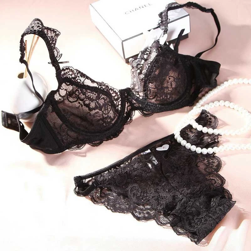 Sexy Women Bra Set Ultra-thin Lace Bras Underwear Plus size Bra and Panties  Set