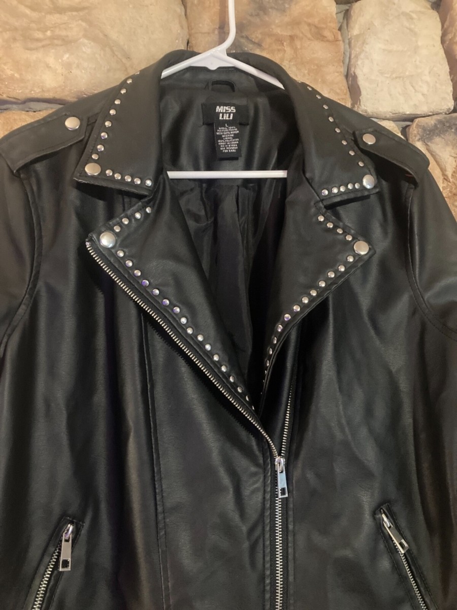 L Miss Lili Leather Styled Jacket with Studs Motorcycle theme