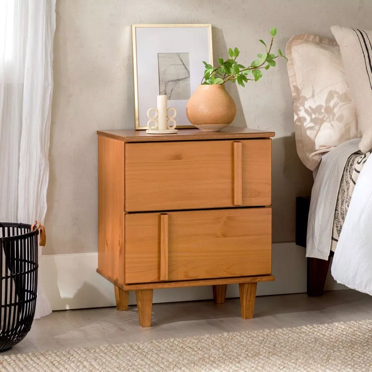 Light wood mid century nightstand deals