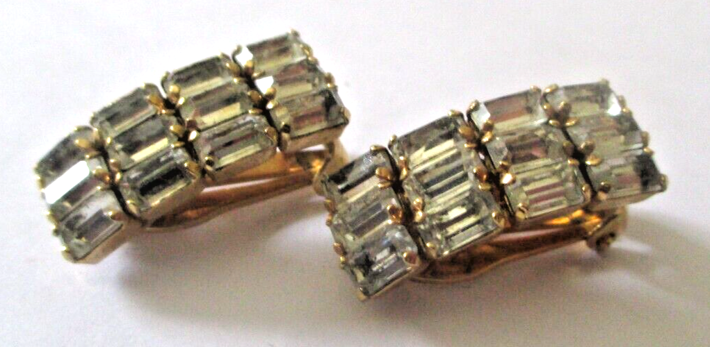 Boucles D'oreilles Clips Ancien Style Or Et Cristaux Améthyste - Occasion Parfait état - Bijou Fantaisie Vintage