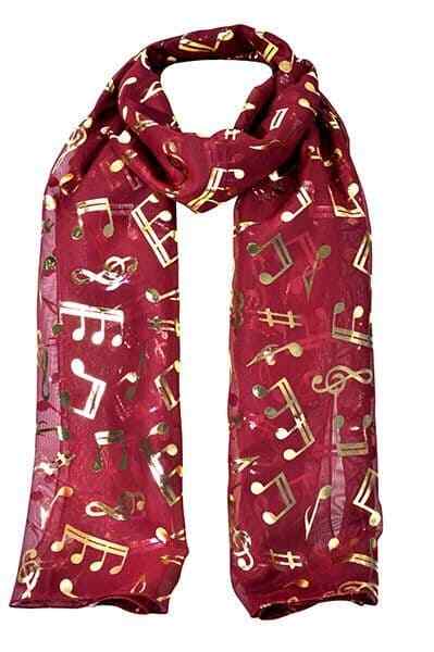 Burgundy Scarf with Gold Music Notes - Music Gift - Gift for Musicians