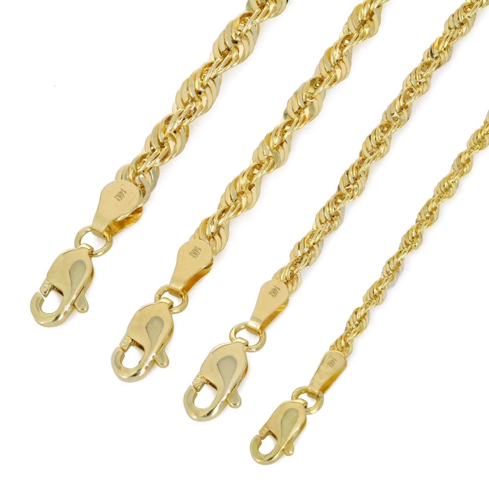 14K Yellow Gold 1.5mm4mm Italian Rope Chain Pendant Necklace Mens