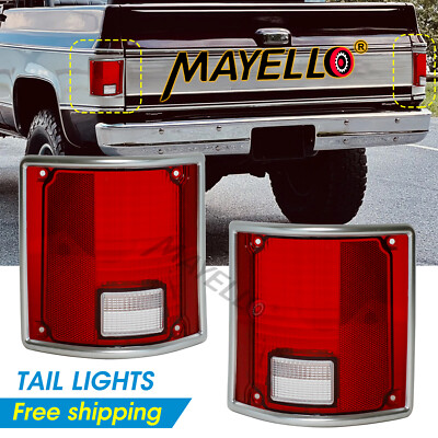 Red Tail Lights w/Chrome Bezel Pair For 1973-91 Chevy C10 C20 K10 K20 GMC Sierra