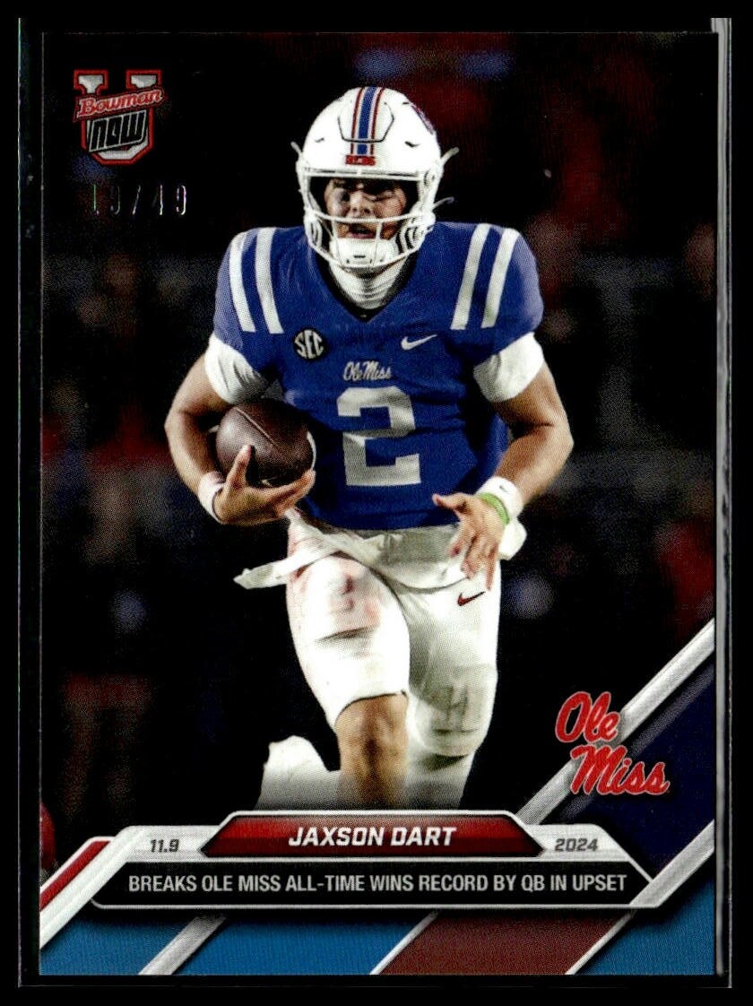 2024 Topps Bowman U Now 40 Jaxson Dart Ole Miss Rebels Wins Record Blue 19/49