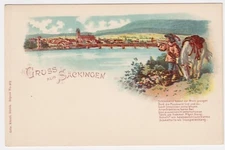 c1900 Gruss aus Sackingen Antique Germany German POSTCARD Rhine Horse