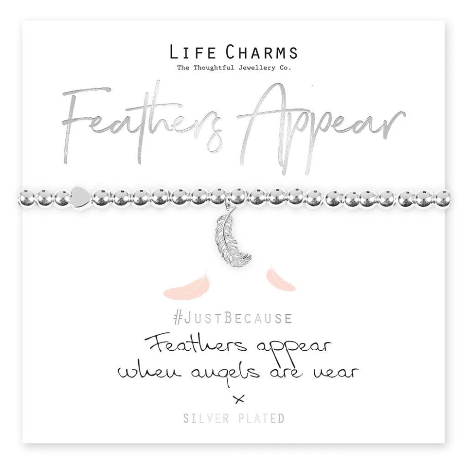 Life Charms Feathers Appear When Angels Are Near Silver Plated Bracelet