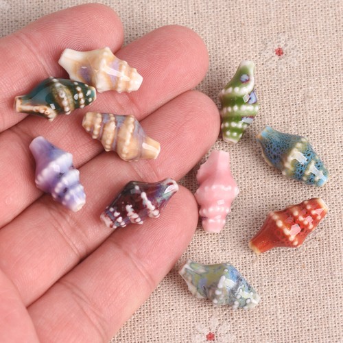 10pcs Ocean Conch Shape 20x11mm Colorful Glazed Ceramic Porcelain Loose Beads - Picture 3 of 23