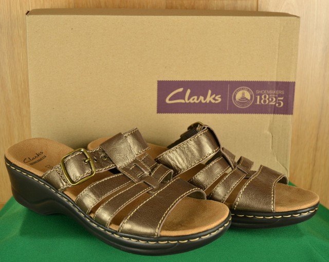 Clarks Lexi Alloy Wedge Sandals Pewter Leather Soft Cushion Buckle NIB Size 10 | eBay