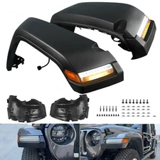 4PCS Guards Front Black Fender Flares W/ Lights For Jeep Wrangler JL JLU 18-24