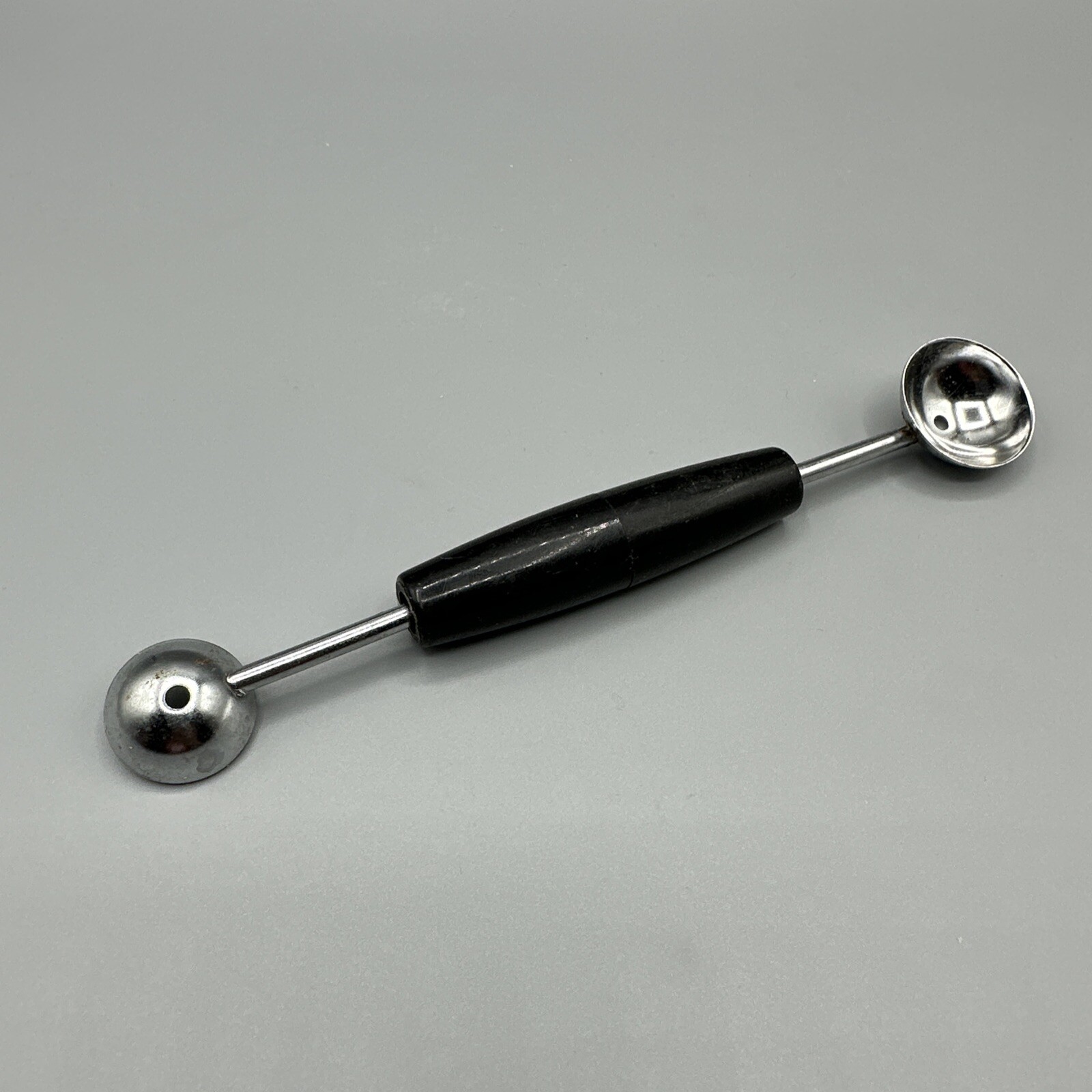 Vintage EKCO USA Melon Baller Black Handle Double Headed Ball Scoop 3/4" 1 .25"
