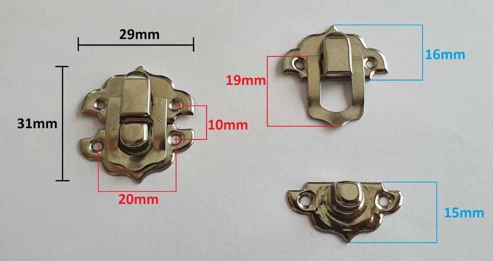 Small Antique Latch Hasp Lock Boxes Chest Wine Jewellery Cigar Box Decor Clasp - Image 2 of 4