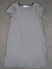 Heyton Midi Dress Blue White Striped Short Sleeve Sz Medium Coastal Nautical