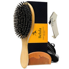 Boar Bristle Hair Brush Set for Men - Soft Mens Hair Brush for Thin, Normal  Sh