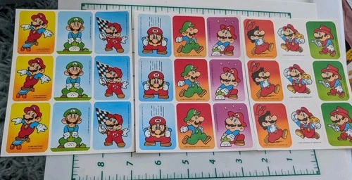 Vintage Stickers Super Mario Bros Luigi Lot 3 Sheets Paper Magic Group Nintendo