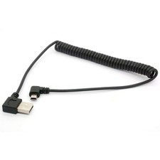 GLHONG Coiled Mini USB Cable, 90 Degree Spring USB 2.0 to Mini USB Cable Cord, R