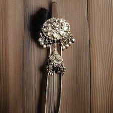Chinese Style Traditional Hair Pin Ornament Dangle Bells Rhinestones Silver Tone