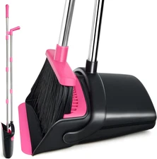 Broom and Dustpan Set, Long Handle Lightweight Dustpans with Broom Combo for Hom