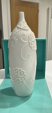 Marks & Spencer White Embossed Vase/Bottle 14.5”