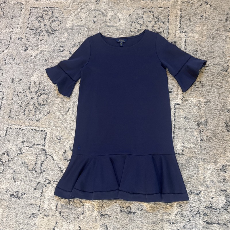 Polo Ralph Lauren Dress Girls L 12-14 Ruffle Hem Flare Short Sleeve Casual