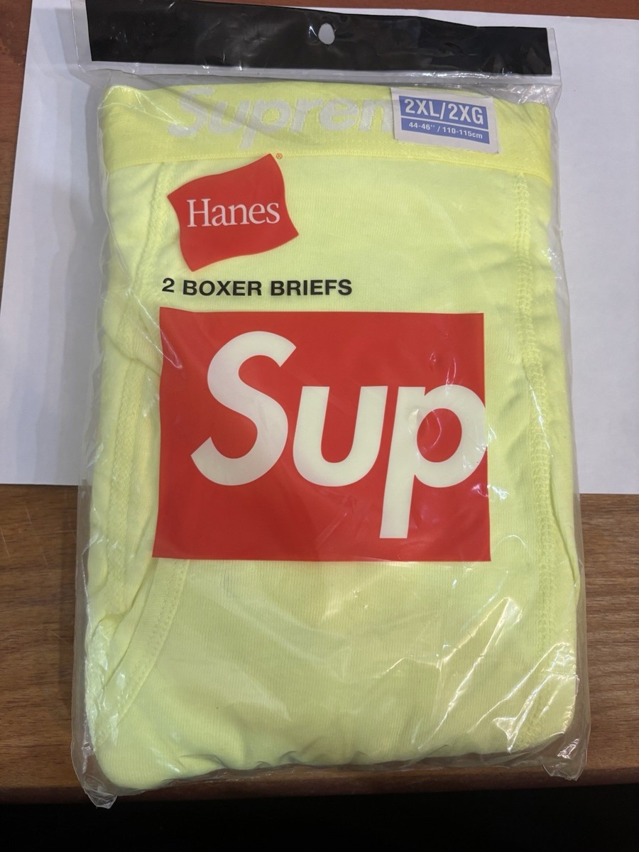 Supreme 2 Boxer Briefs ネオンイエロー 2枚入り Supreme Hanes Boxer Brief Pack of 2 Authentic Fluorescent