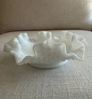 Vintage Fenton Hobnail White Milk Glass Ruffled Candy Dish EUC