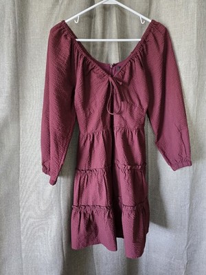 Madewell Amalia Tiered Mini Dress in Cabernet Size 00 Puff Sleeves 