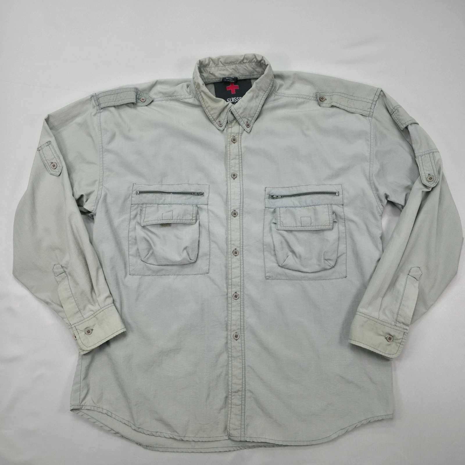 Suisse Sport Shirt Mens Large Fishing Hiking Utility Button Up Outdoor Vented