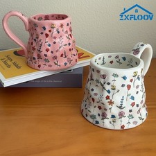 20oz Pink Floral Ceramic Mug, Big Handle Cup, Mother‘s Day Gift for Her