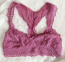 Aerie Pink Lace Embroidered Eyelet Racerback Pullover Lined Bralette Size S