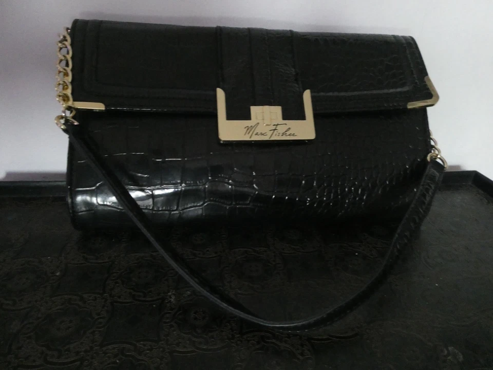 Bolso de mano Mark Fisher para mujer negro estampado de cocodrilo cadena sintética bolso sin asas plateado a presión Foto 3 de 4