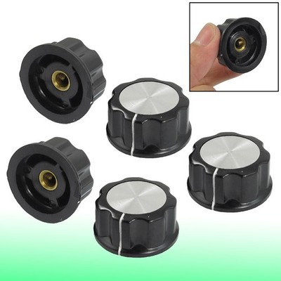 5 Pcs Black Silver Tone 30mm Top Rotary Knobs for 6mm Dia Shaft Potentiometer